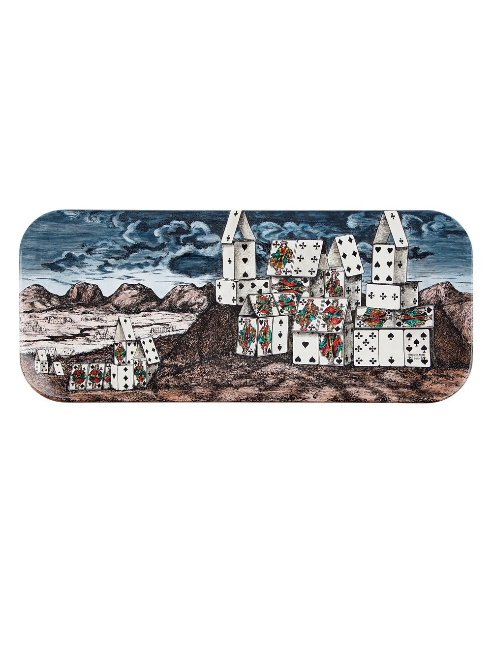 Fornasetti 'Carte col'城堡插画印花托盘 - 蓝色