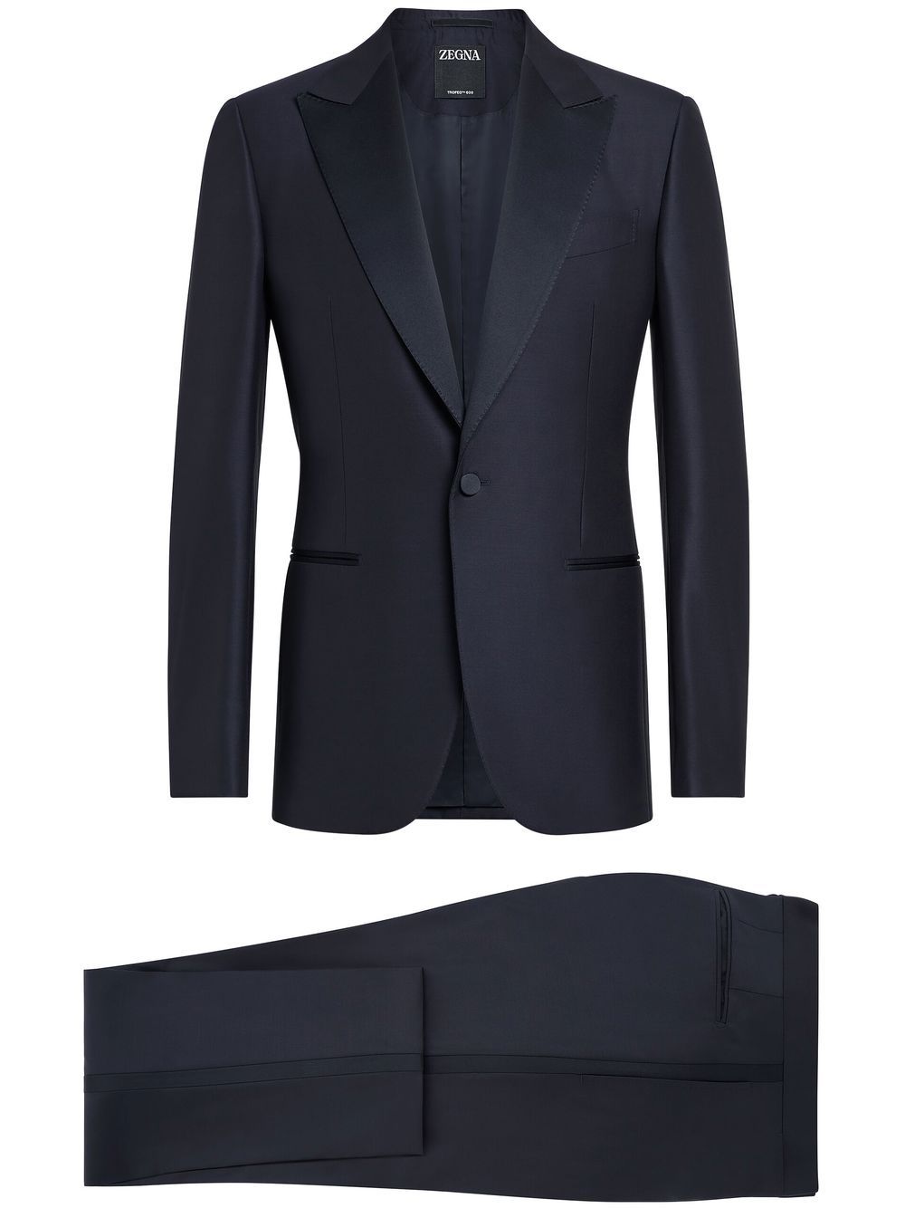 Zegna 尖领单排扣西装套装 - 蓝色