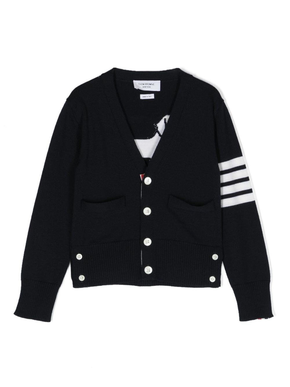 Thom Browne Kids 羊毛混纺针织开衫 - 蓝色