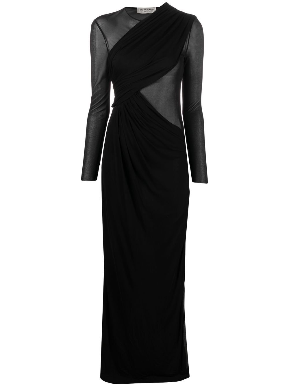 Saint Laurent 半透明拼接垂坠礼服 - 黑色