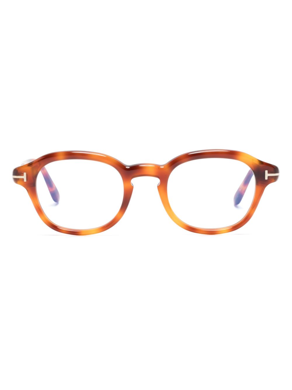 TOM FORD Eyewear 玳瑁纹效果椭圆形镜框眼镜 - 褐色