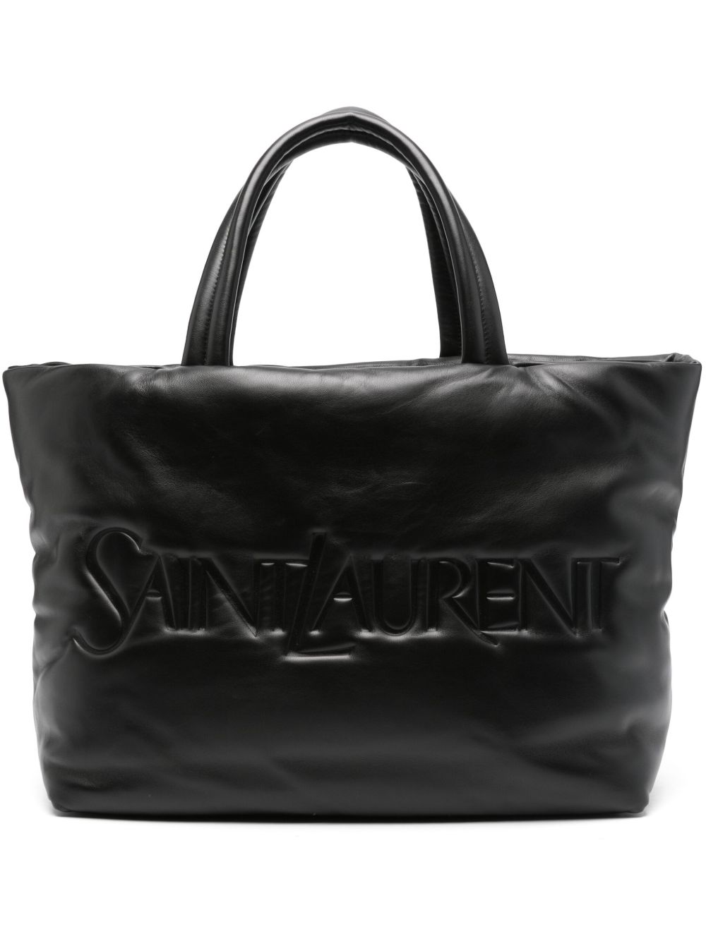 Saint Laurent logo凹面压花皮质托特包 - 黑色