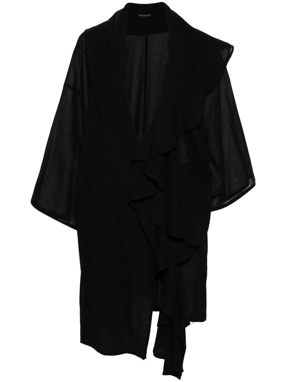 Yohji Yamamoto 纹理中长垂坠大衣 - 黑色