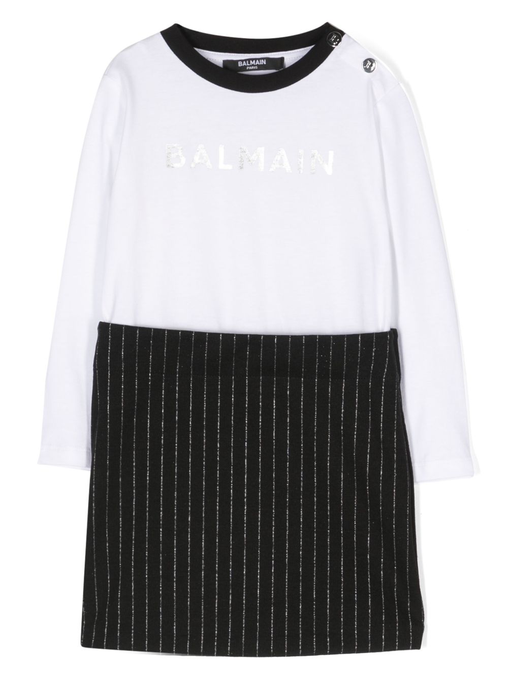 Balmain Kids logo印花长袖连衣裙 - 白色