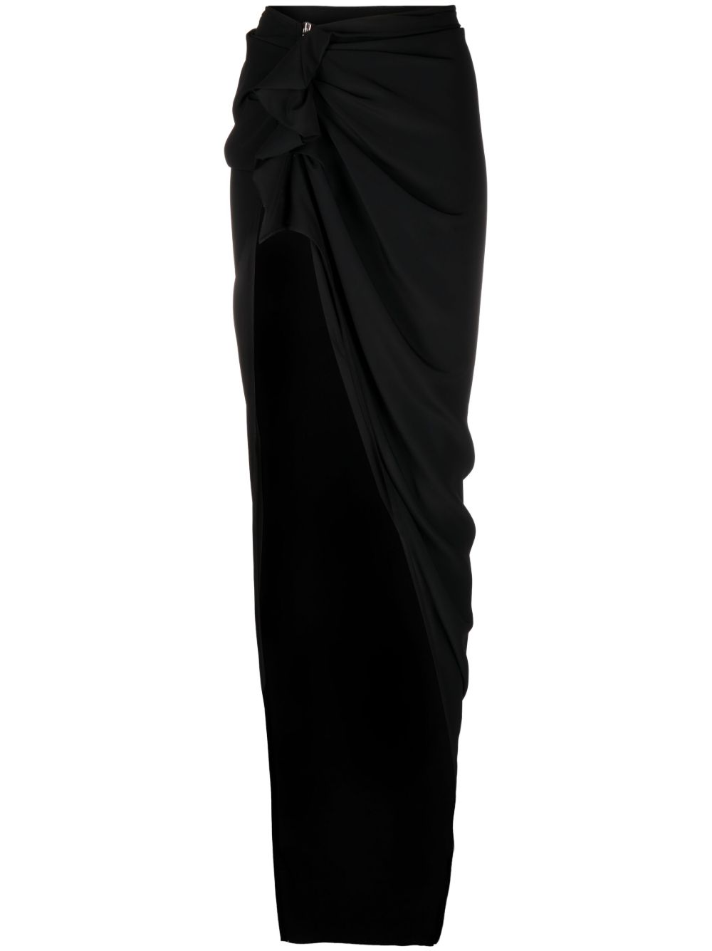 Rick Owens 荷叶边饰垂坠超长半身裙 - 黑色
