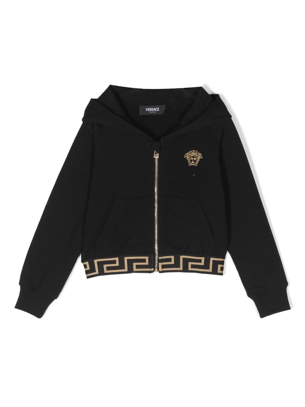 Versace Kids 美杜莎刺绣拉链连帽衫 - 黑色