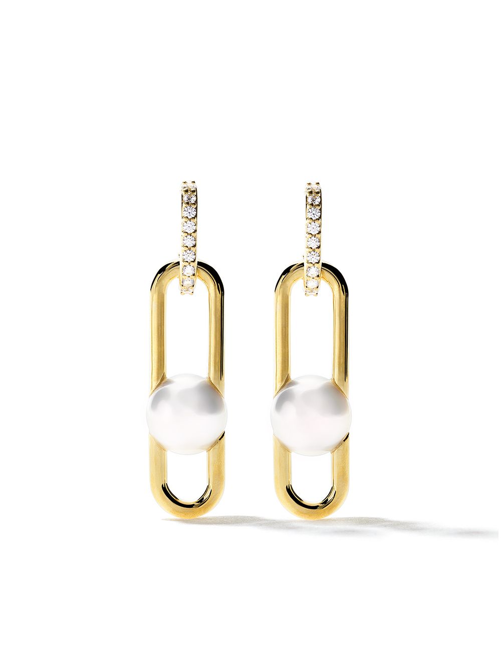 TASAKI Fine Links Collection Line 18K黄金阿古屋珍珠钻石耳环 - 金色