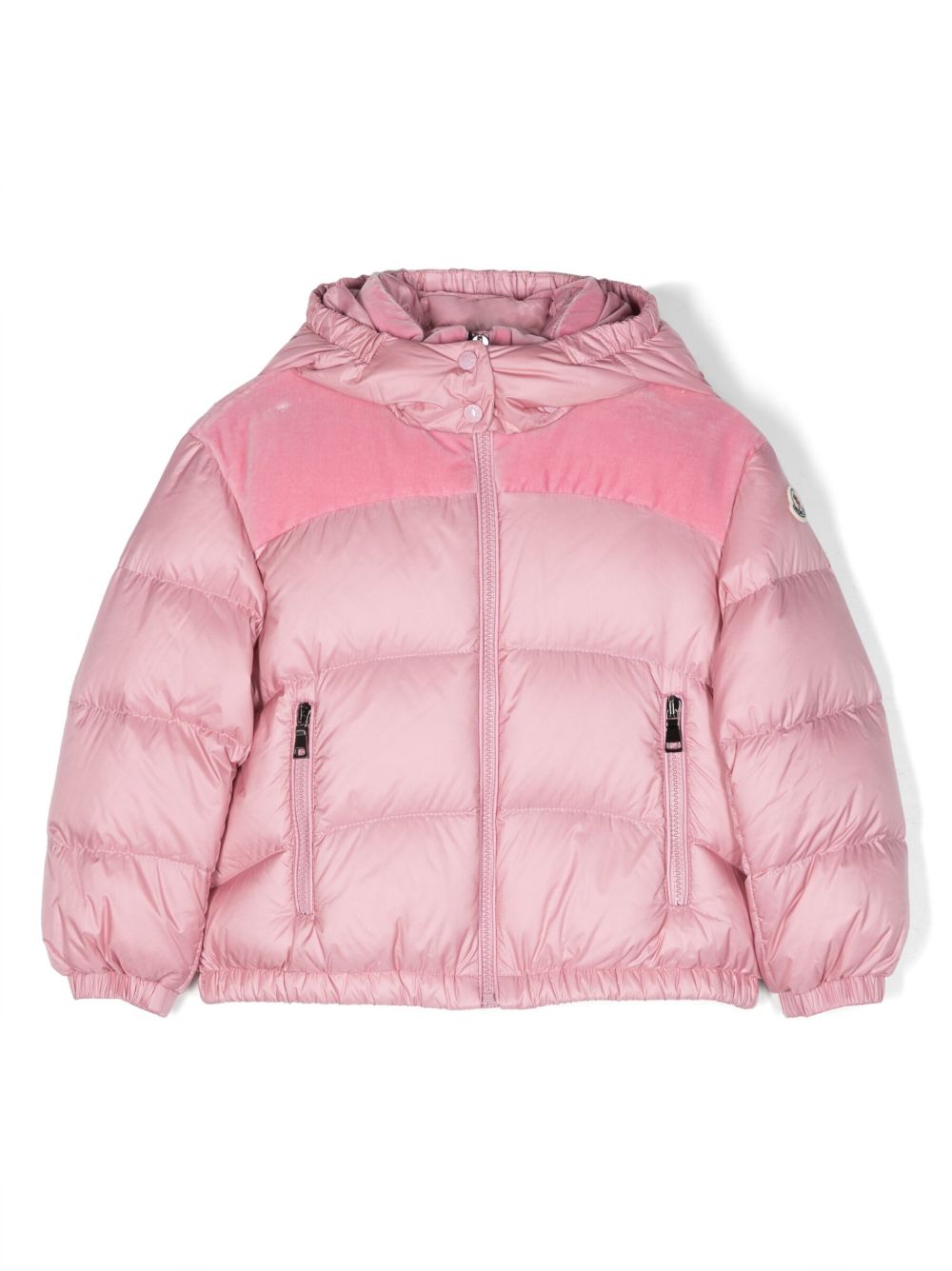 Moncler Enfant Isa 丝绒拼接填充羽绒夹克 - 粉色