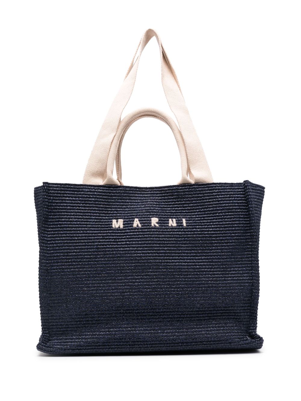 Marni 拉菲草设计大号托特包 - 蓝色