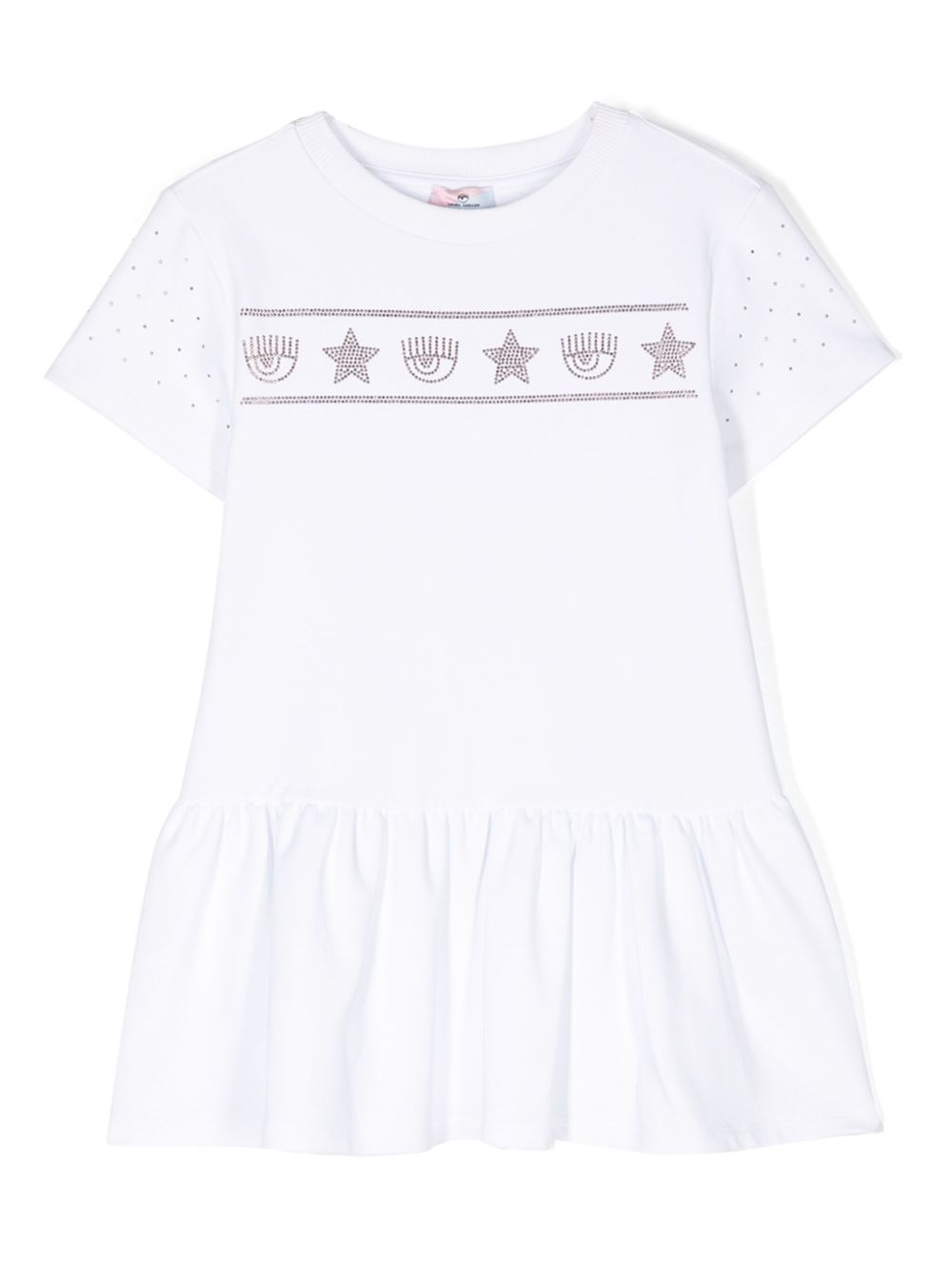 Chiara Ferragni Kids logo缀饰棉连衣裙 - 白色