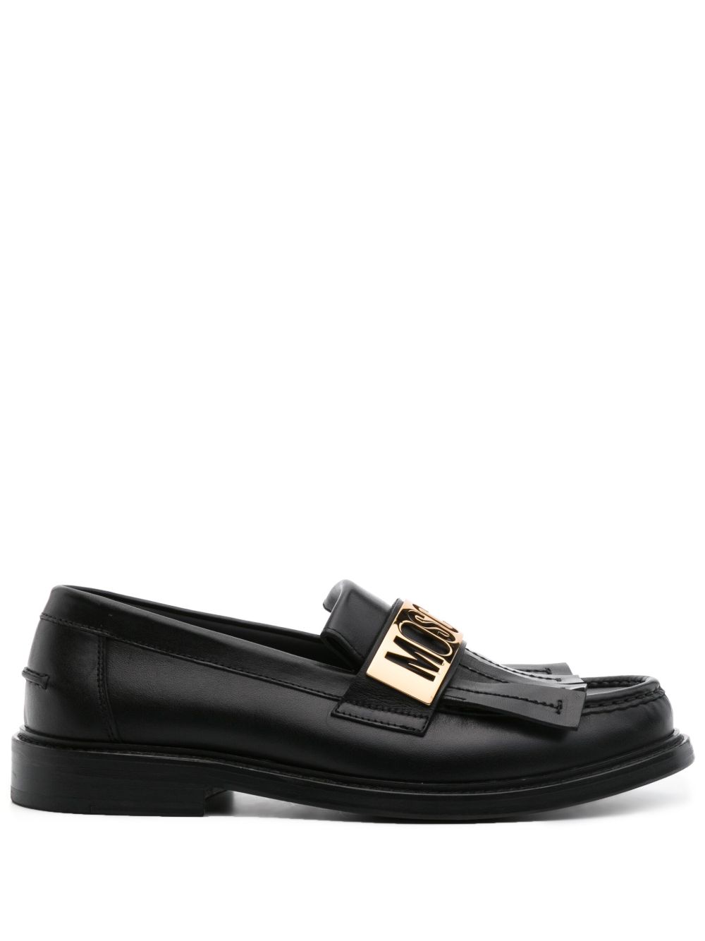 Moschino logo标牌皮质乐福鞋 - 黑色