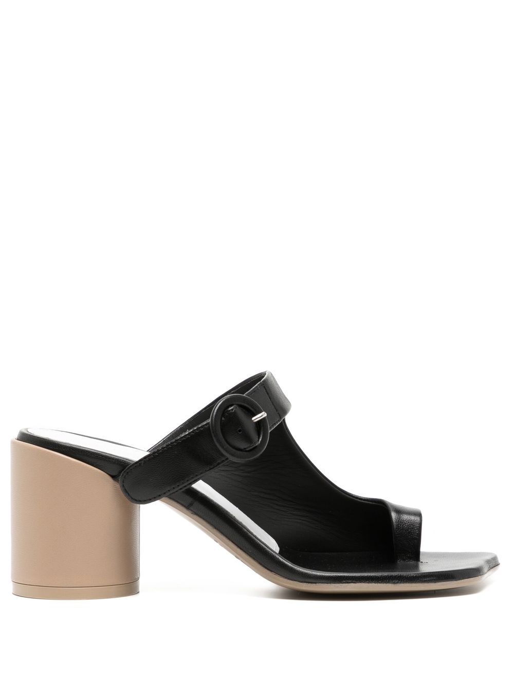 MM6 Maison Margiela 皮质中跟穆勒凉鞋 - 黑色