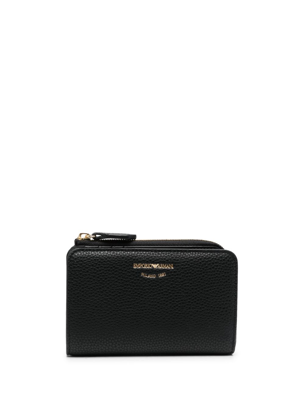 Emporio Armani logo雕刻皮质卡夹 - 黑色