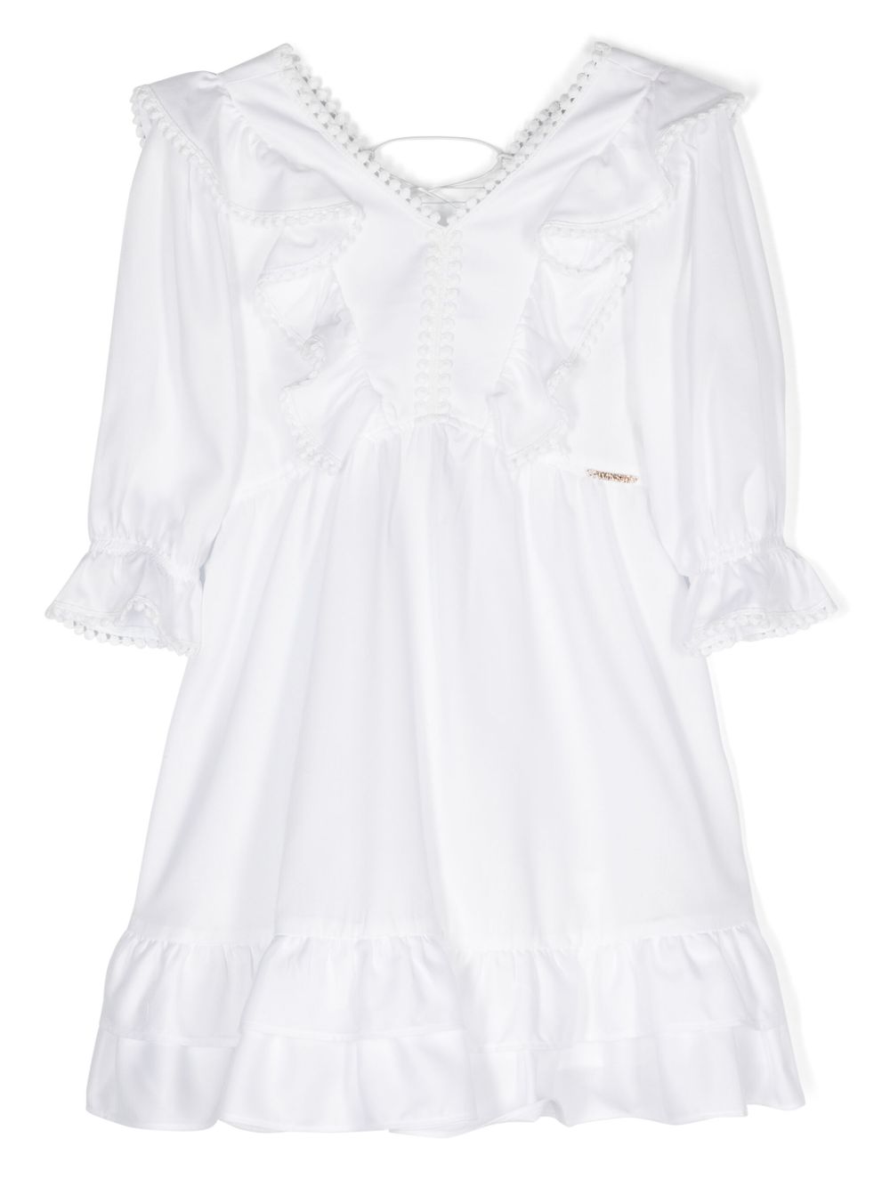 TWINSET Kids 绒球细节连衣裙 - 白色