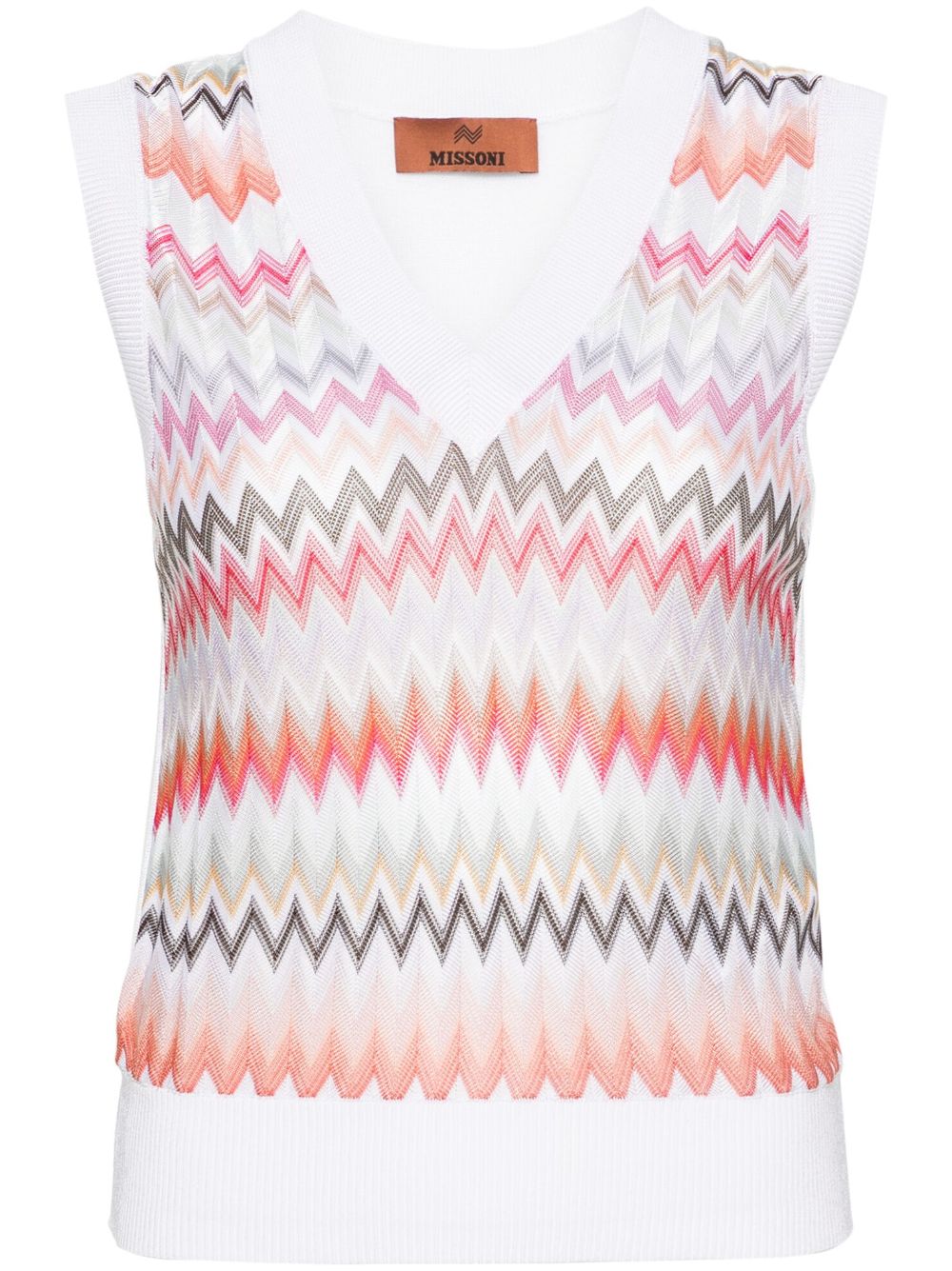 Missoni 人字纹图案针织V领马甲 - 白色