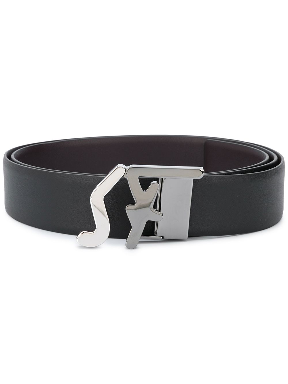 Ferragamo logo扣环皮质腰带 - 黑色