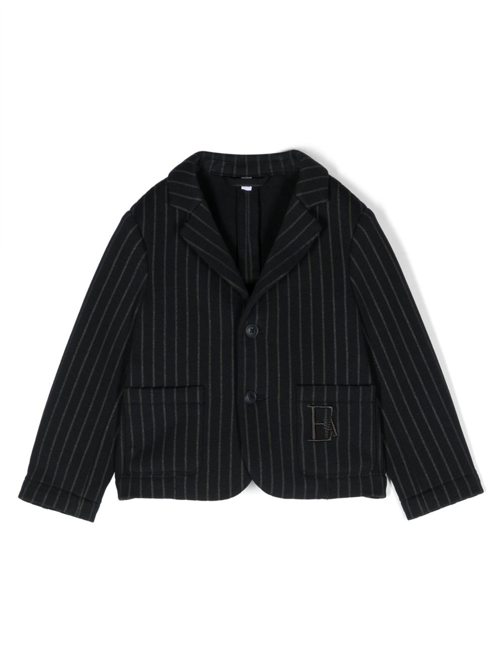 Emporio Armani Kids logo刺绣细条纹夹克 - 蓝色