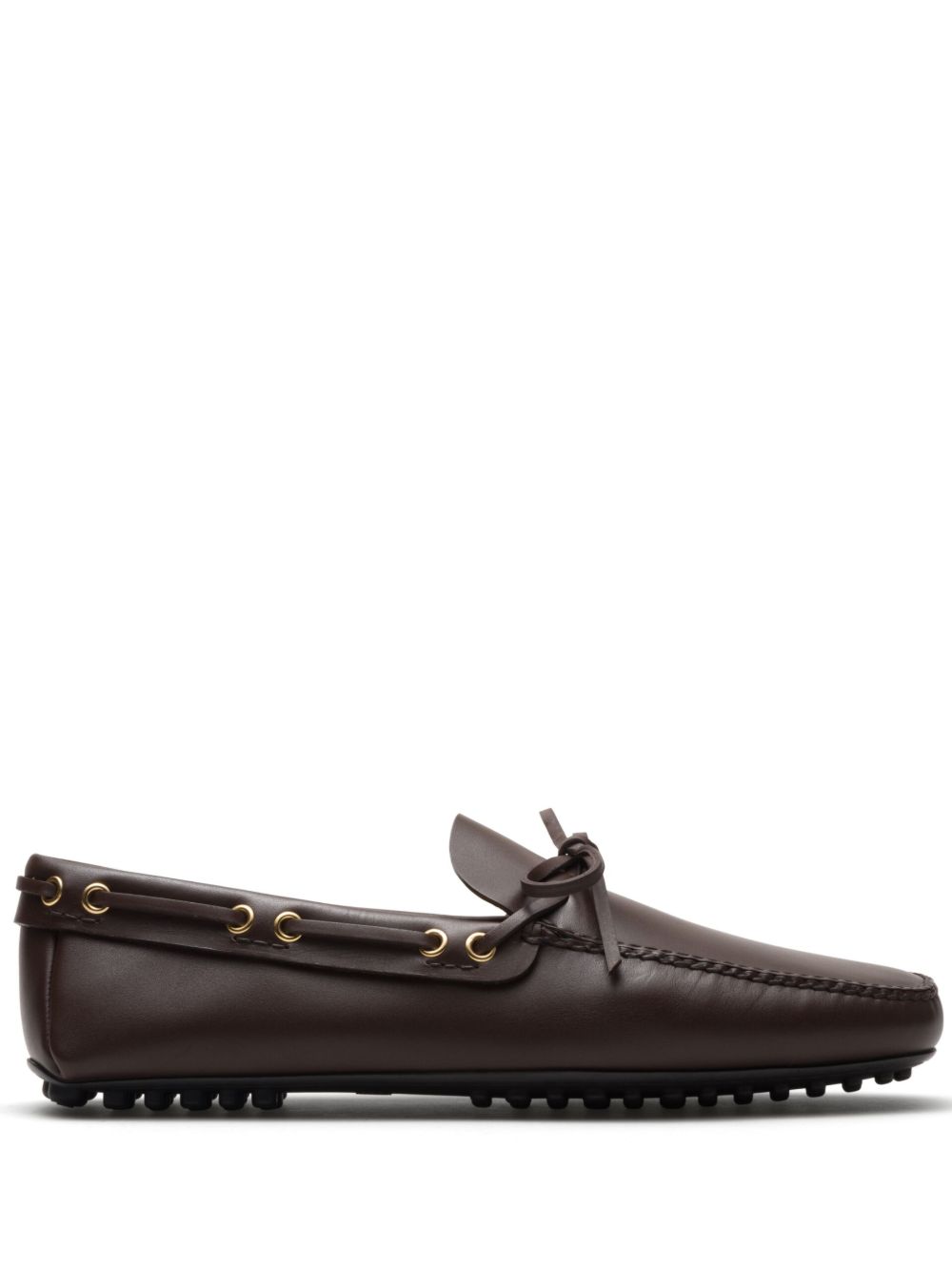 Car Shoe 蝴蝶结细节皮质帆船鞋 - 褐色