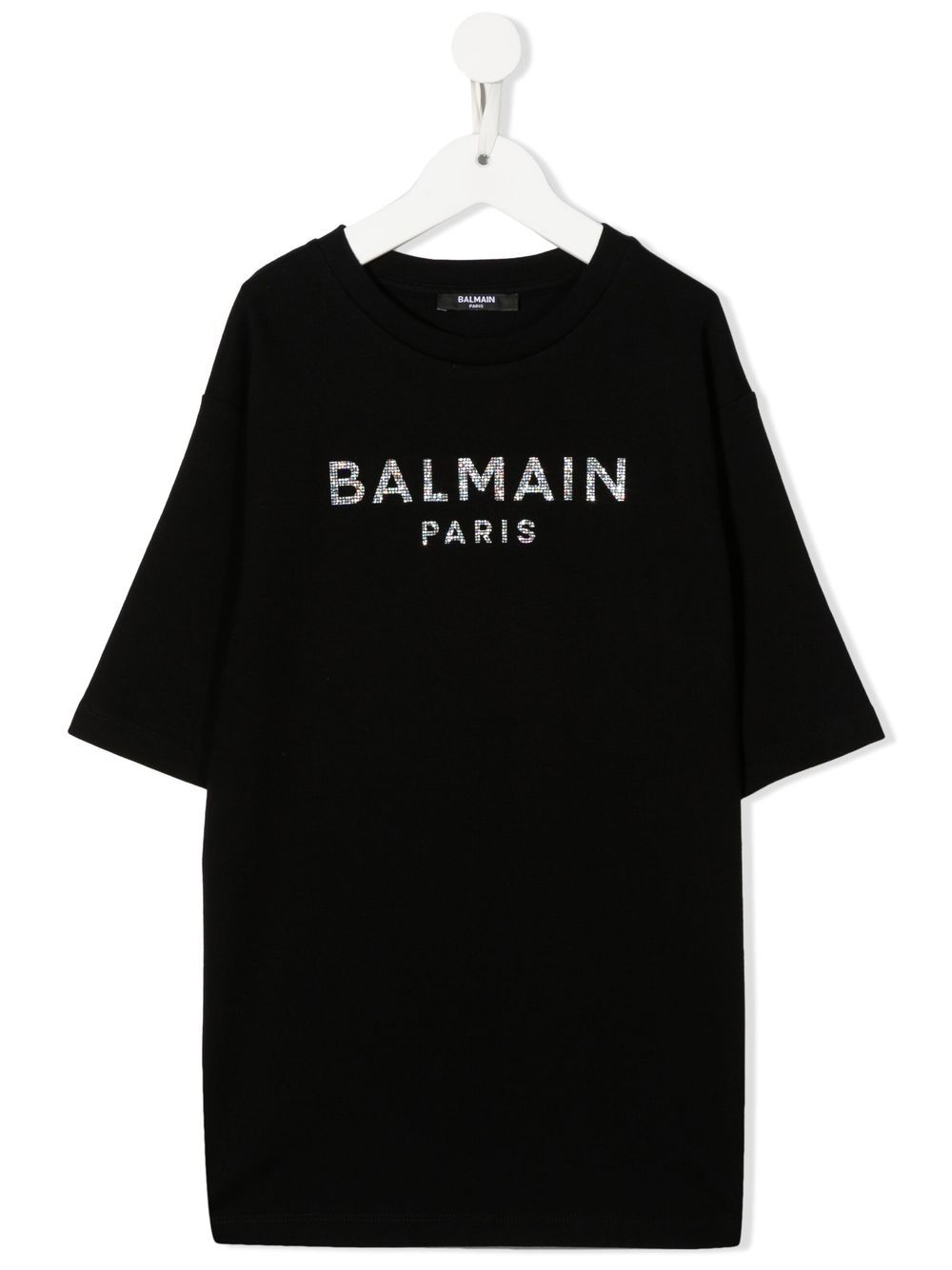 Balmain Kids 巴尔曼 logo图案晶饰T恤 - 黑色