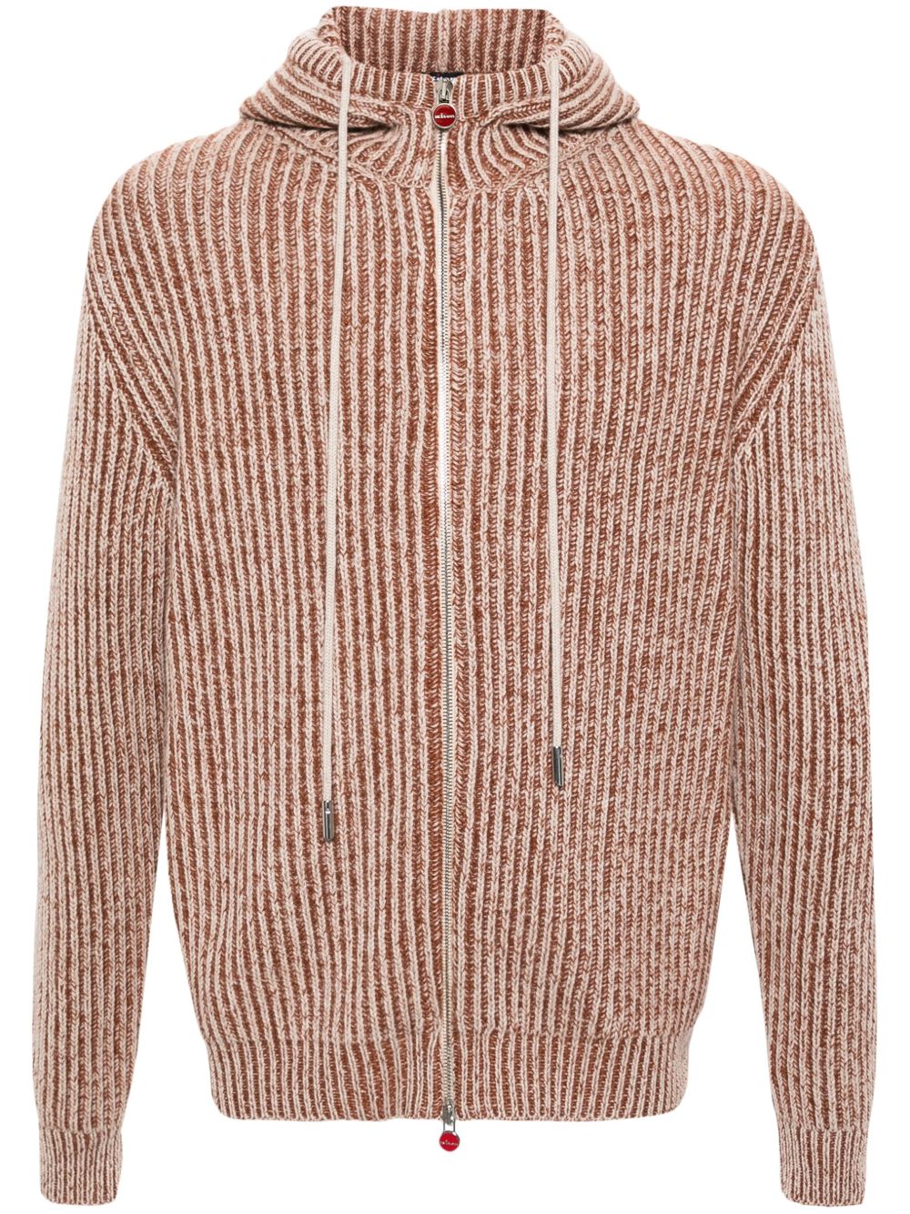 Kiton 罗纹针织连帽开衫 - 橘色