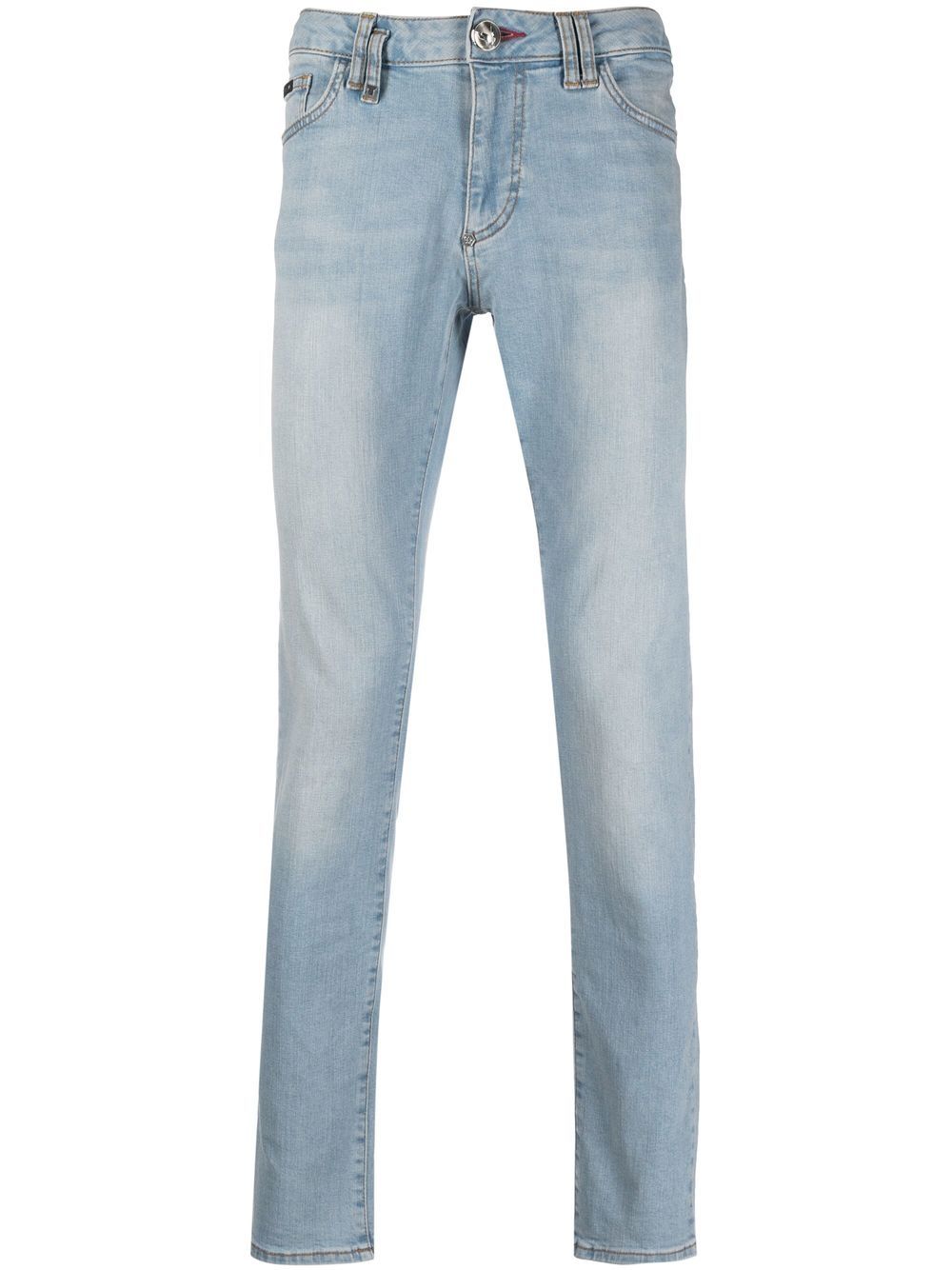 Philipp Plein logo标牌修身牛仔裤 - 蓝色