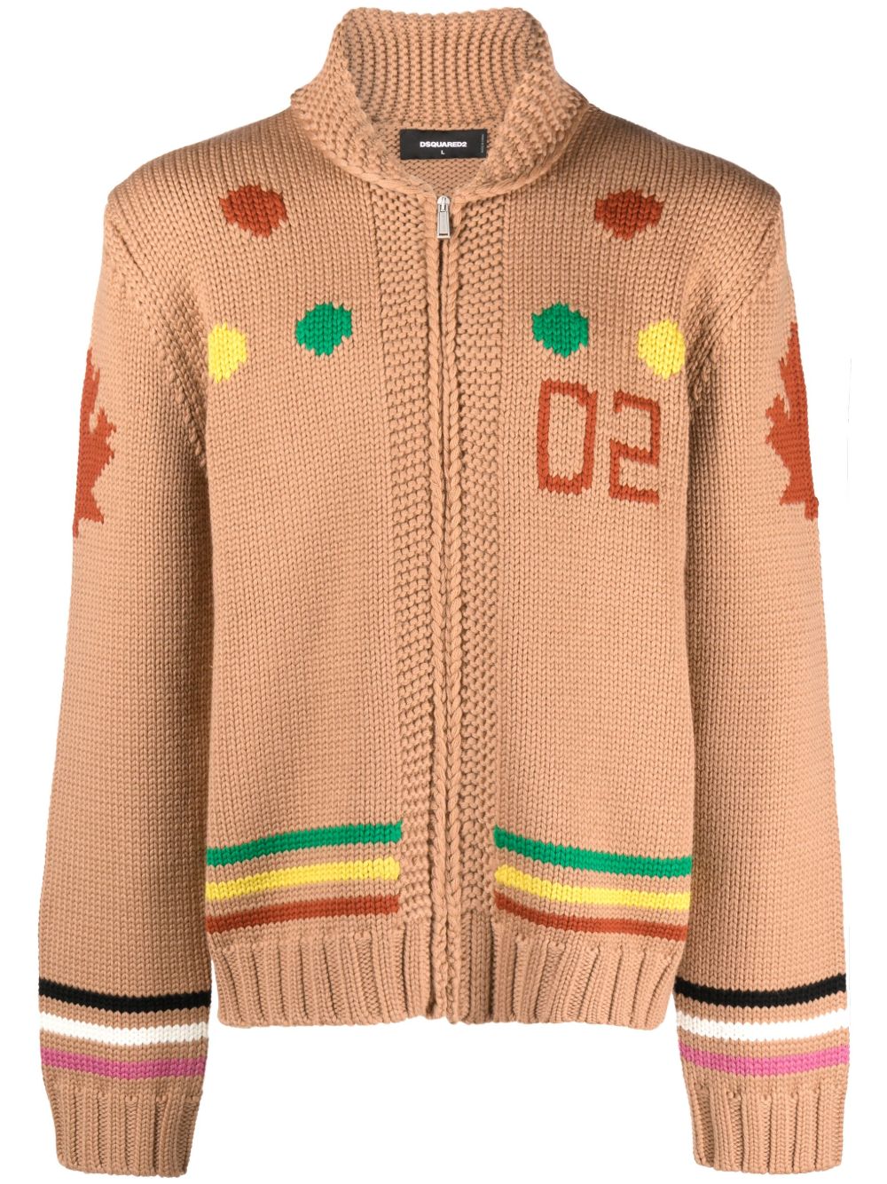 DSQUARED2 嵌花针织拉链开衫 - 褐色