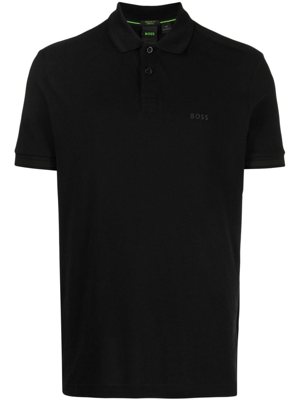 BOSS logo刺绣棉polo衫 - 黑色