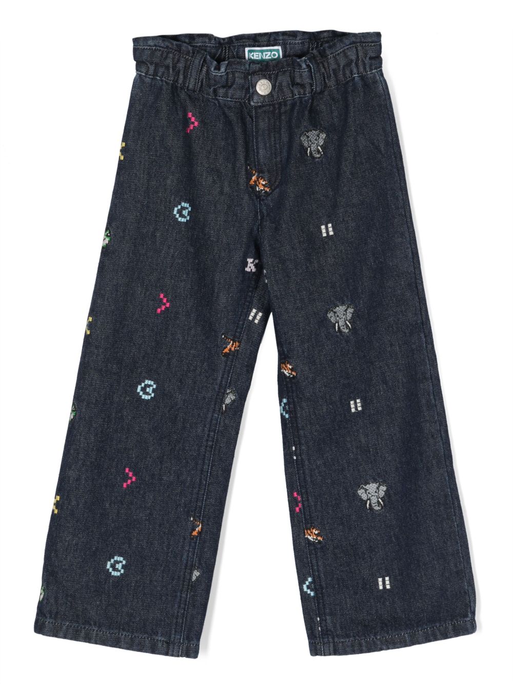 Kenzo Kids 刺绣细节直筒牛仔裤 - 蓝色