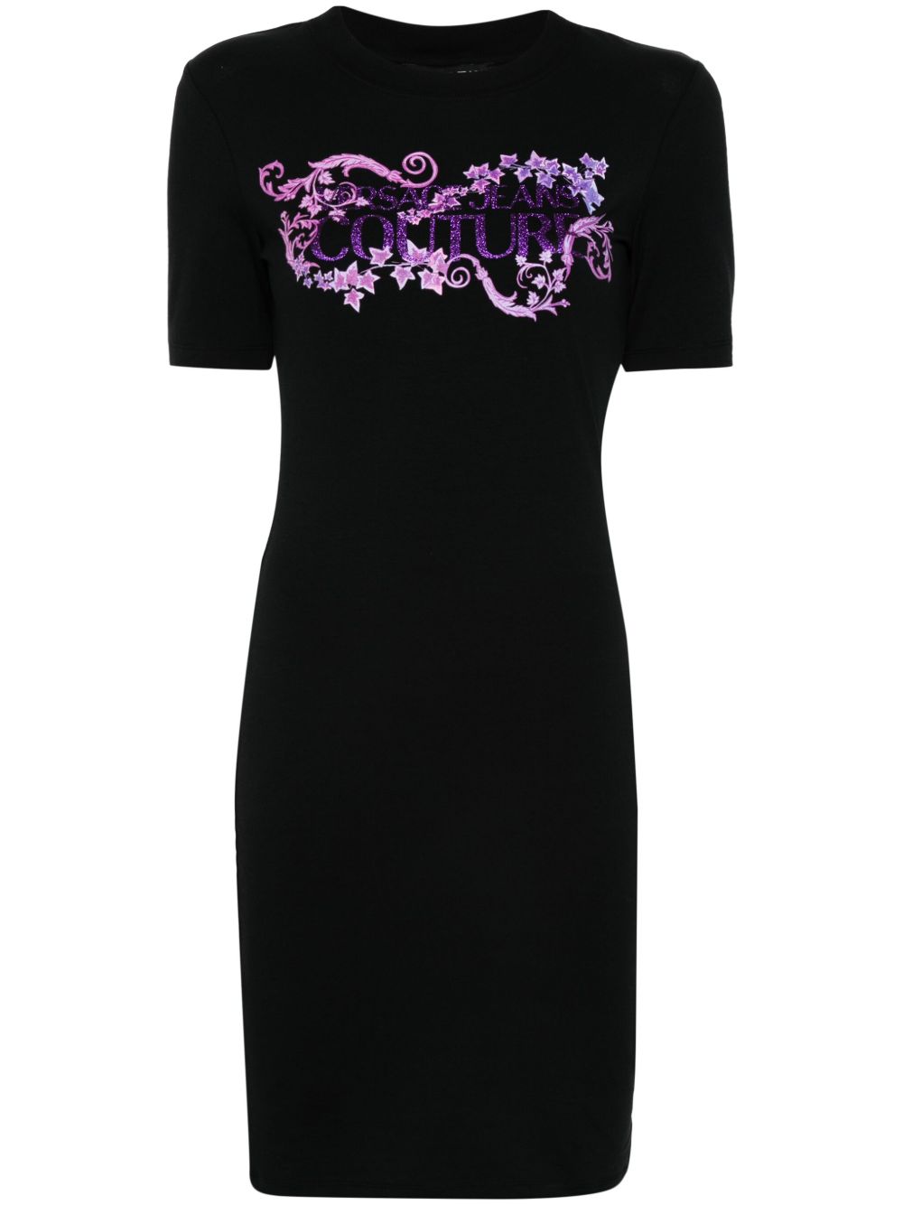 Versace Jeans Couture logo印花T恤式连衣裙 - 黑色