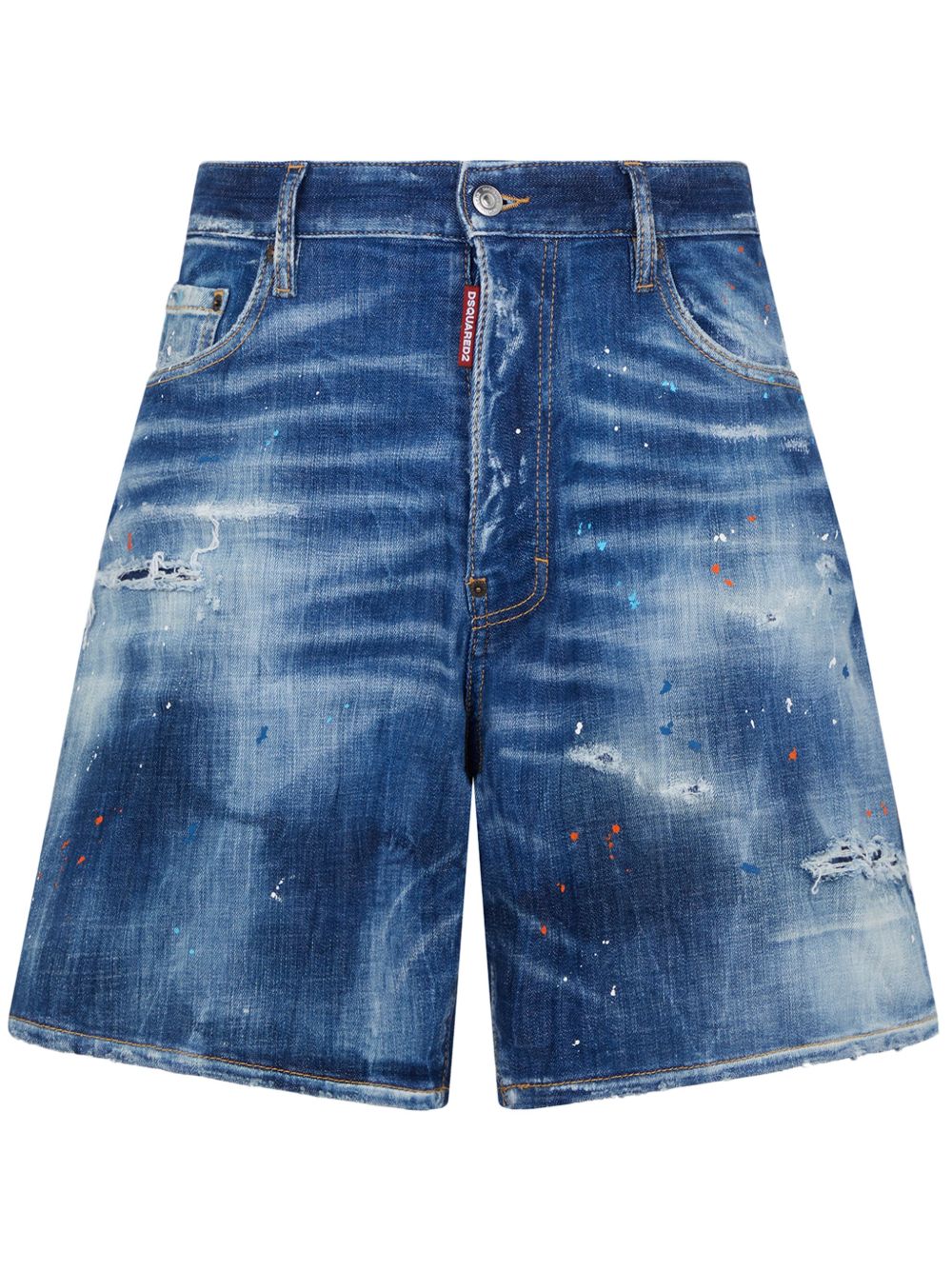 DSQUARED2 泼漆效果牛仔短裤 - 蓝色