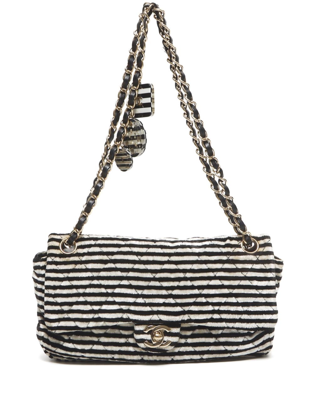 CHANEL Pre-Owned 条纹单肩包（2006年典藏款） - 黑色