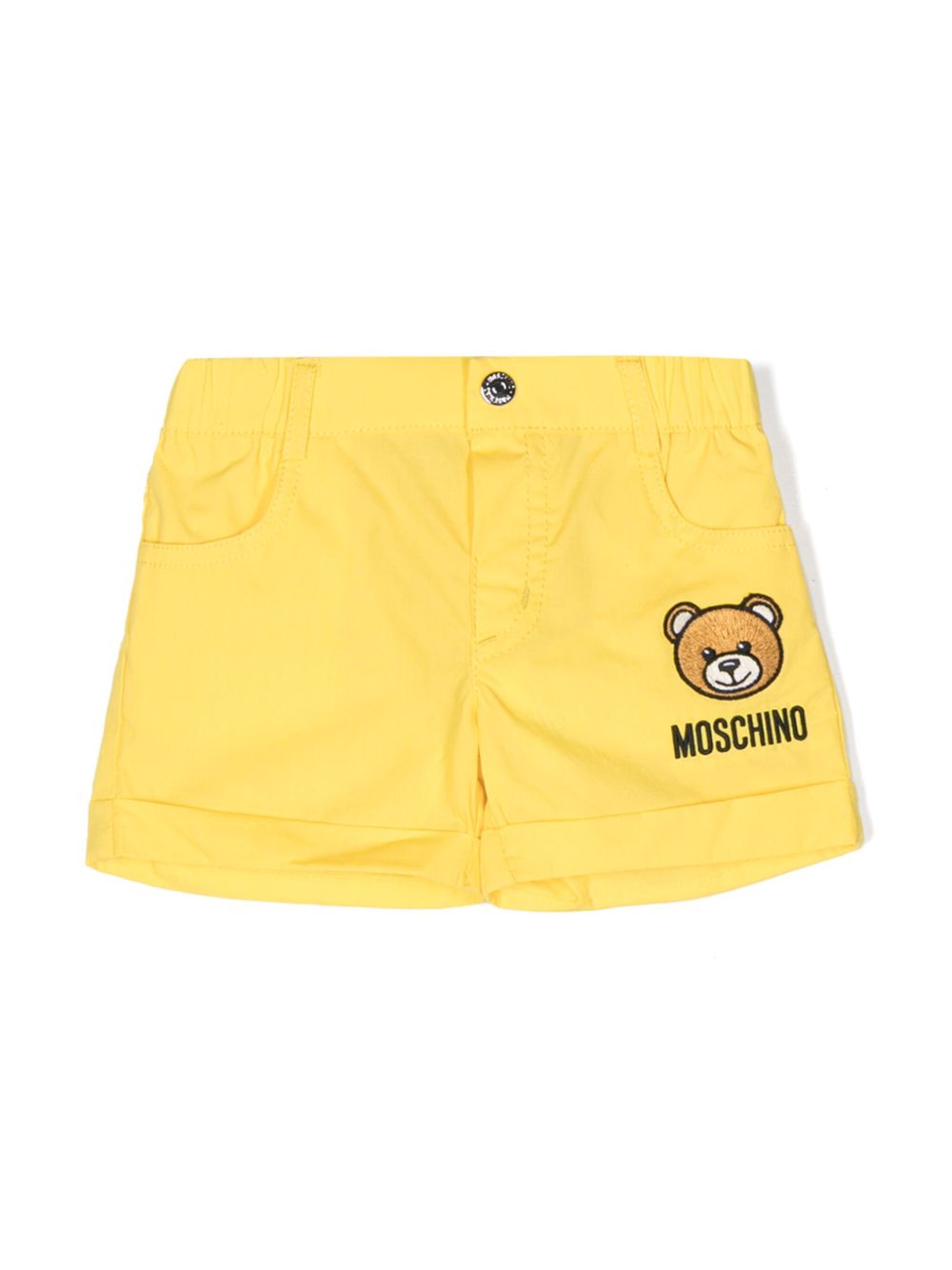 Moschino Kids 泰迪熊贴花棉短裤 - 黄色