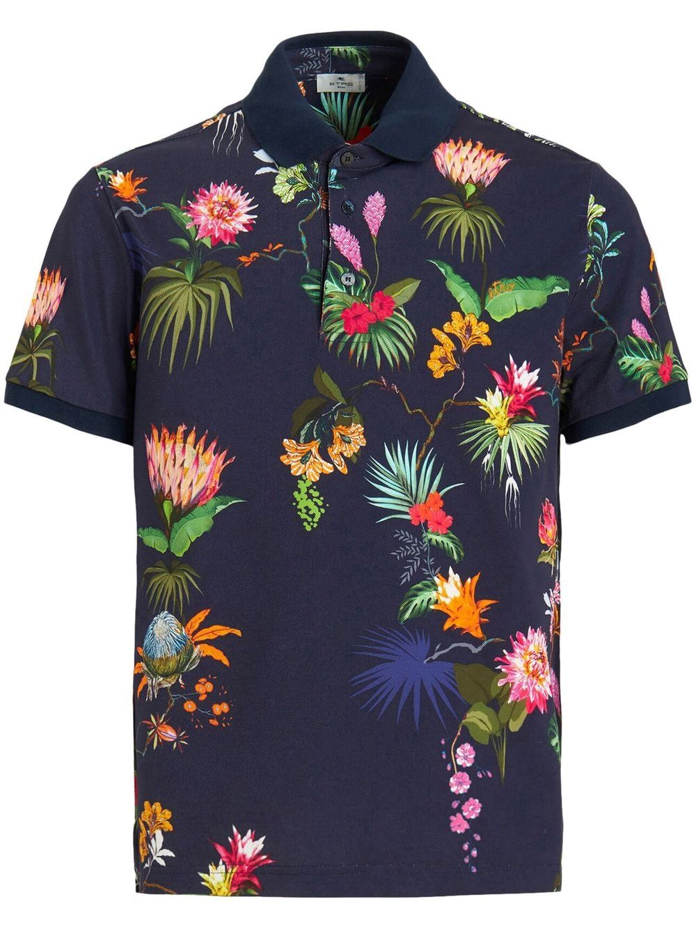 ETRO 花卉印花短袖polo衫 - 蓝色