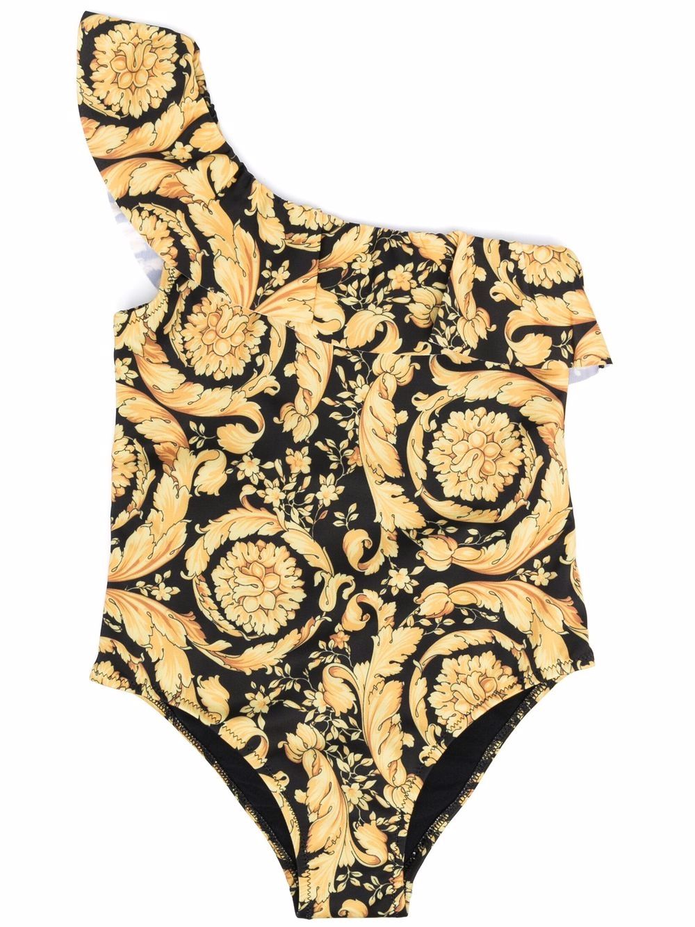 Versace Kids Barocco Kids 印花连体泳衣 - 黑色