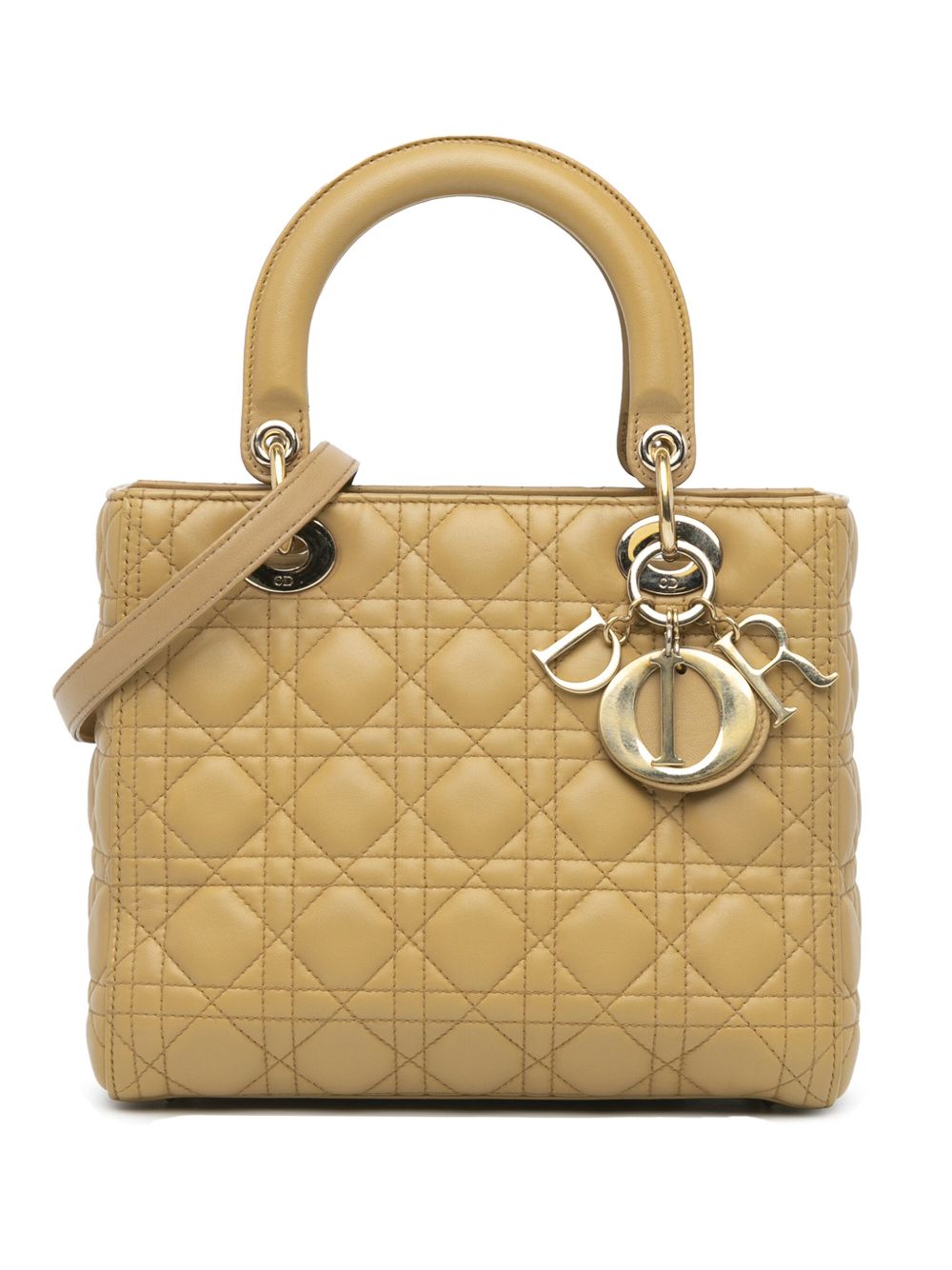 Christian Dior Pre-Owned Medium Lambskin Cannage Lady Dior 斜挎包（2013年典藏款） - 褐色