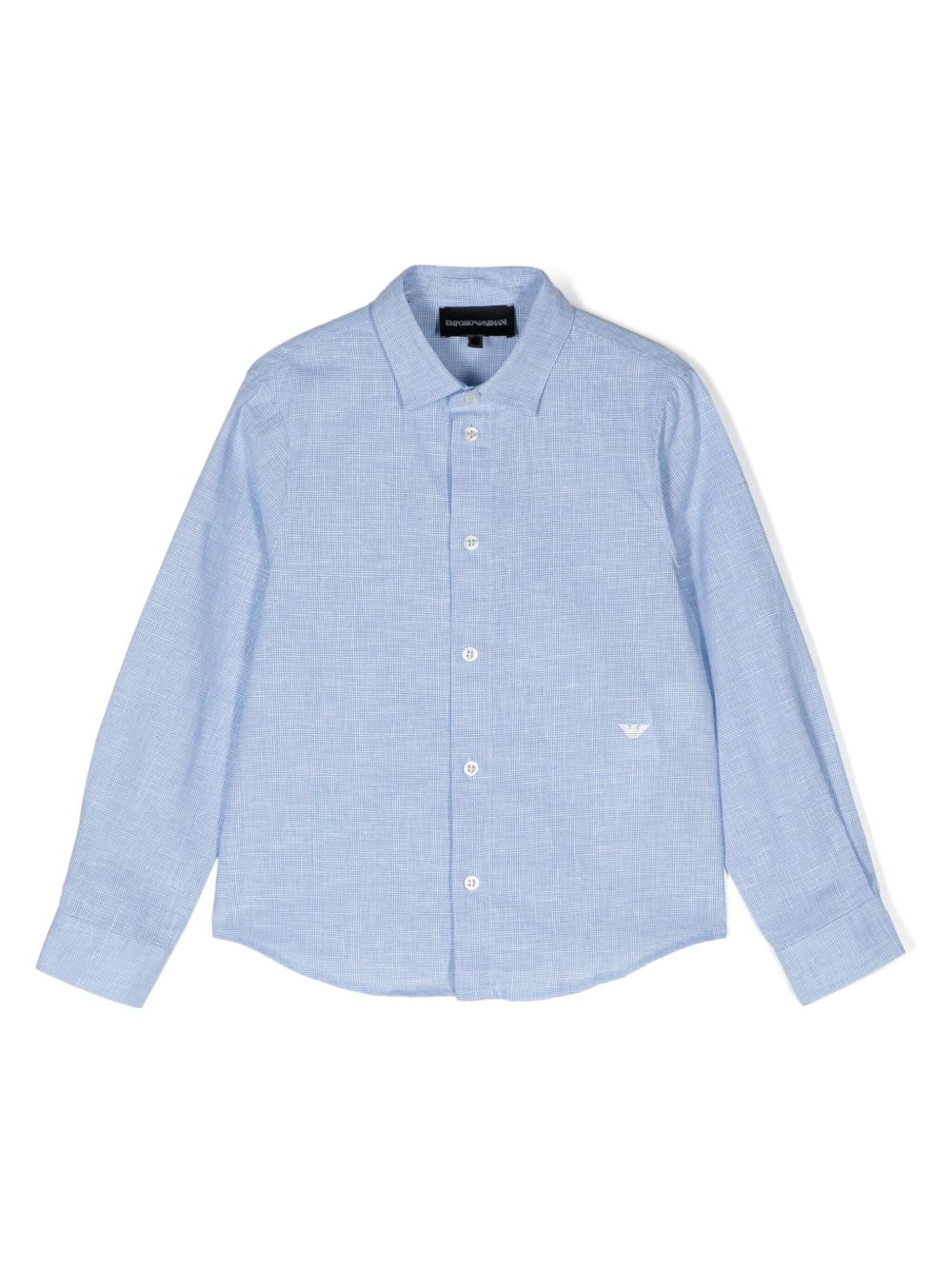 Emporio Armani Kids logo刺绣棉混纺衬衫 - 蓝色