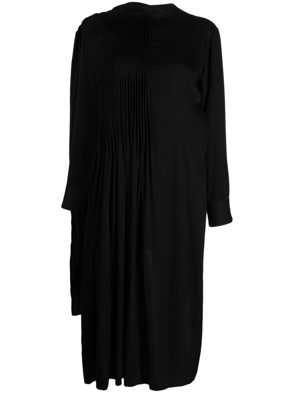 Yohji Yamamoto 垂坠不对称中长连衣裙 - 黑色