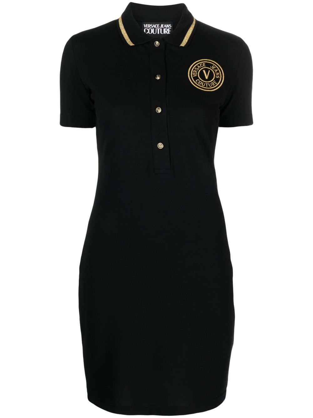 Versace Jeans Couture V-Emblem 棉polo领迷你连衣裙 - 黑色