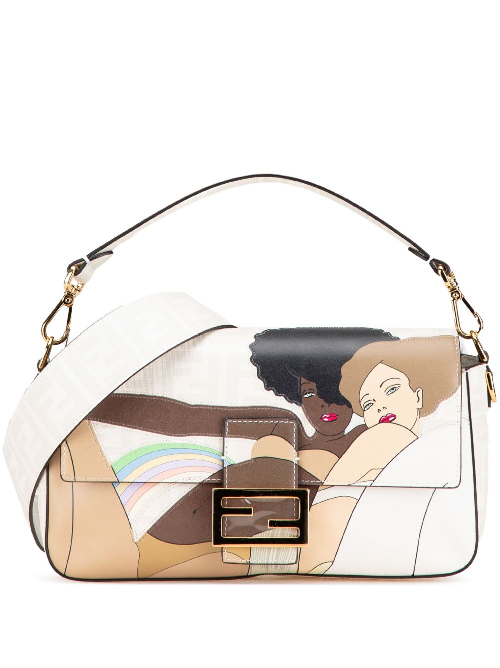 Fendi Pre-Owned Zucca Baguette Bikini Girls 图案印花涂层帆布斜挎包（2010-2024年典藏款） - 白色