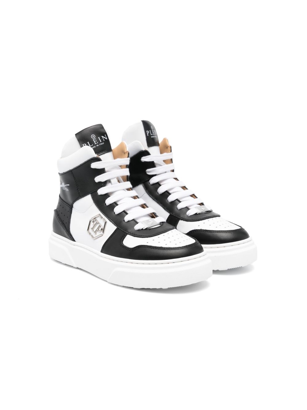 Philipp Plein Junior 皮质高帮运动鞋 - 白色