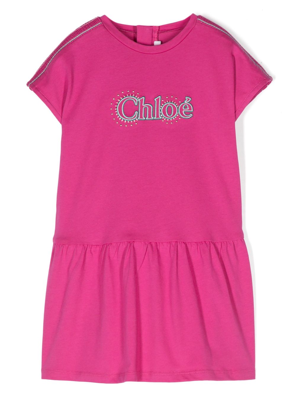 Chloé Kids logo刺绣棉连衣裙 - 粉色