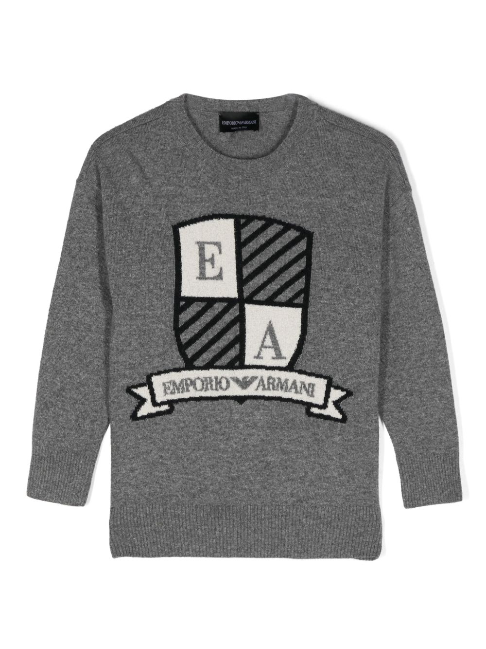 Emporio Armani Kids logo嵌花圆领毛衣 - 灰色