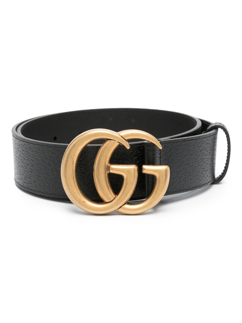 Gucci Double G 扣环皮质腰带 - 黑色