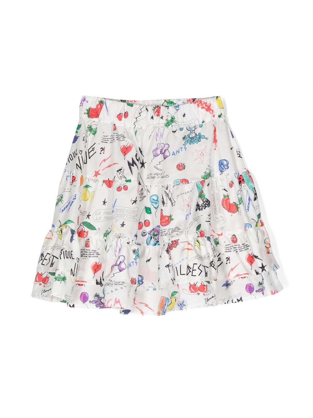 MSGM Kids 图案印花荷叶边半身裙 - 白色