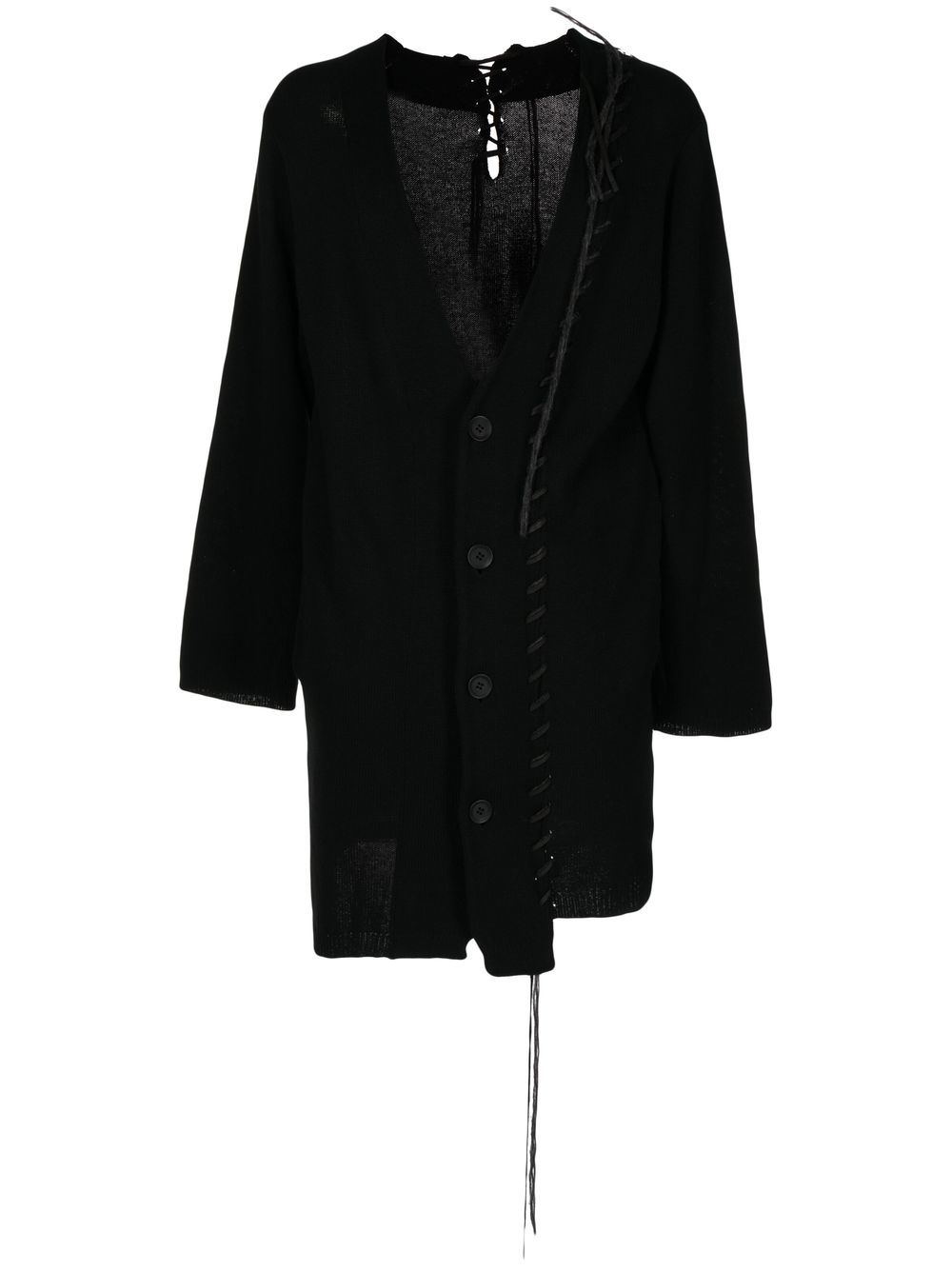 Yohji Yamamoto 绑带细节针织开衫 - 黑色