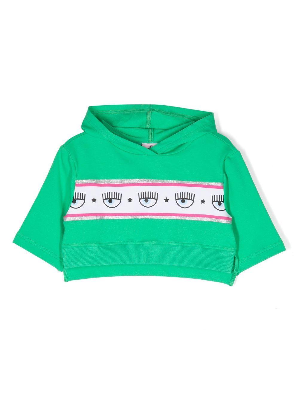Chiara Ferragni Kids logo织带棉连帽衫 - 绿色