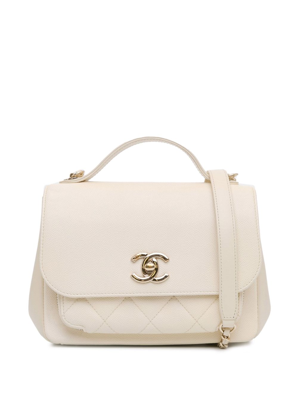 CHANEL Pre-Owned Caviar Business Affinity 顶置手柄翻盖小号斜挎包（2016-2017年典藏款） - 白色