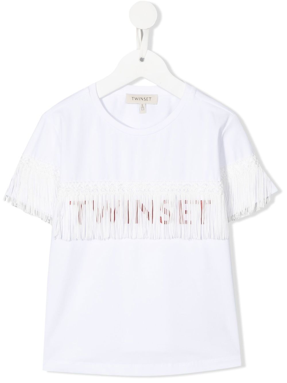TWINSET Kids logo印花流苏T恤 - 白色