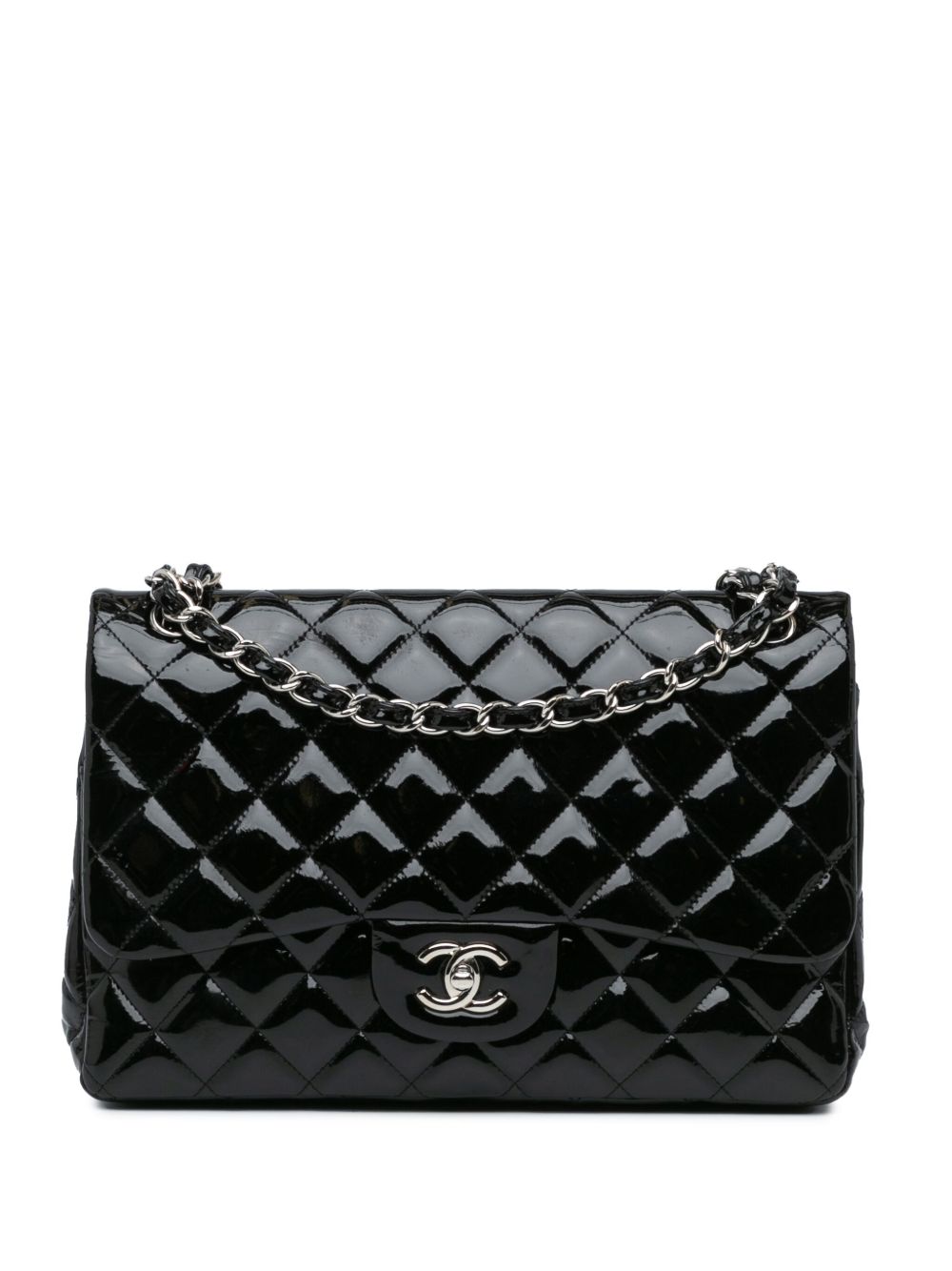 CHANEL Pre-Owned Jumbo Classic Patent Double Flap 单肩包（2010-2011年典藏款） - 黑色