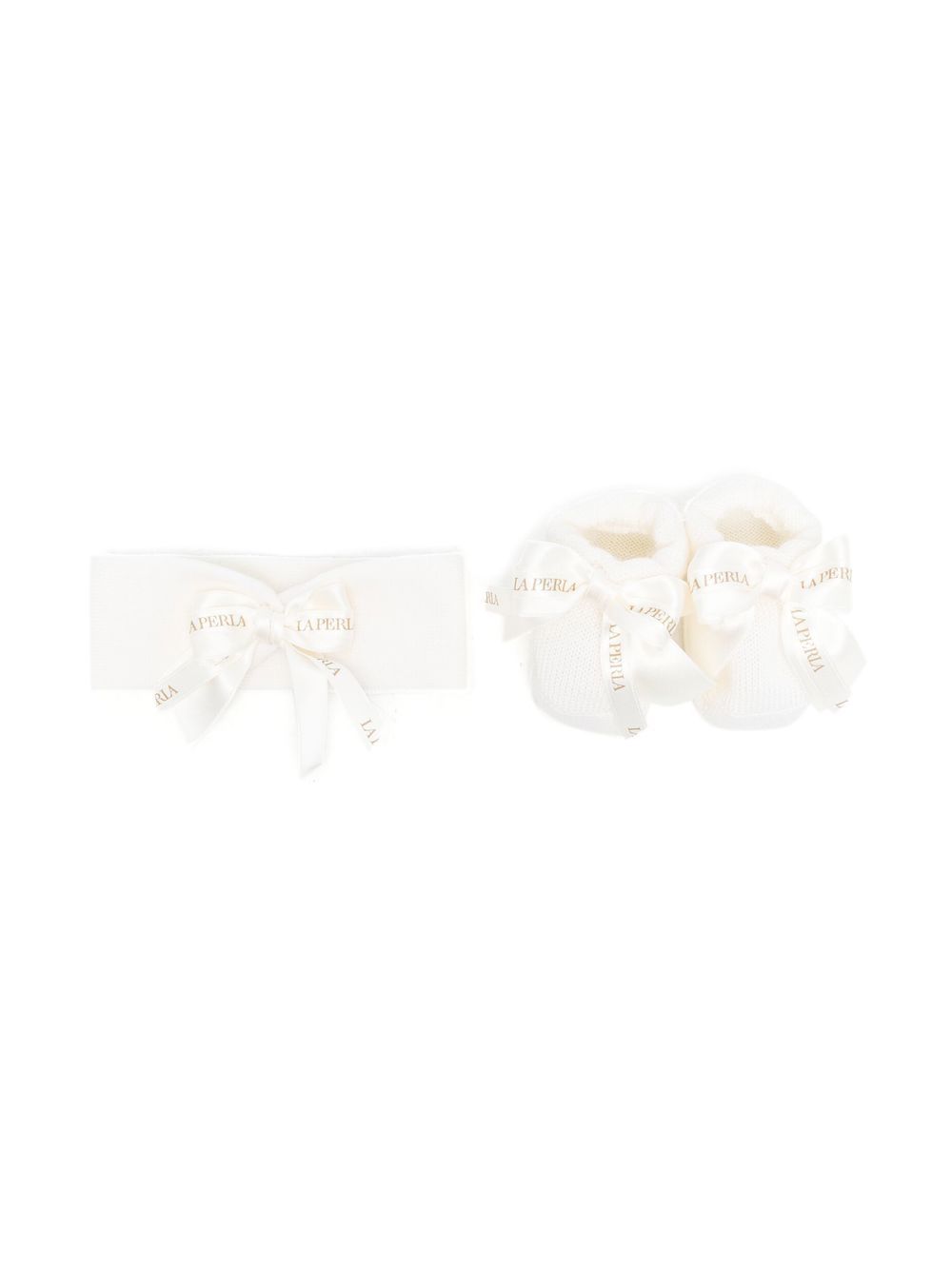 La Perla Kids 蝴蝶结细节婴儿袜发带套装 - 中性色